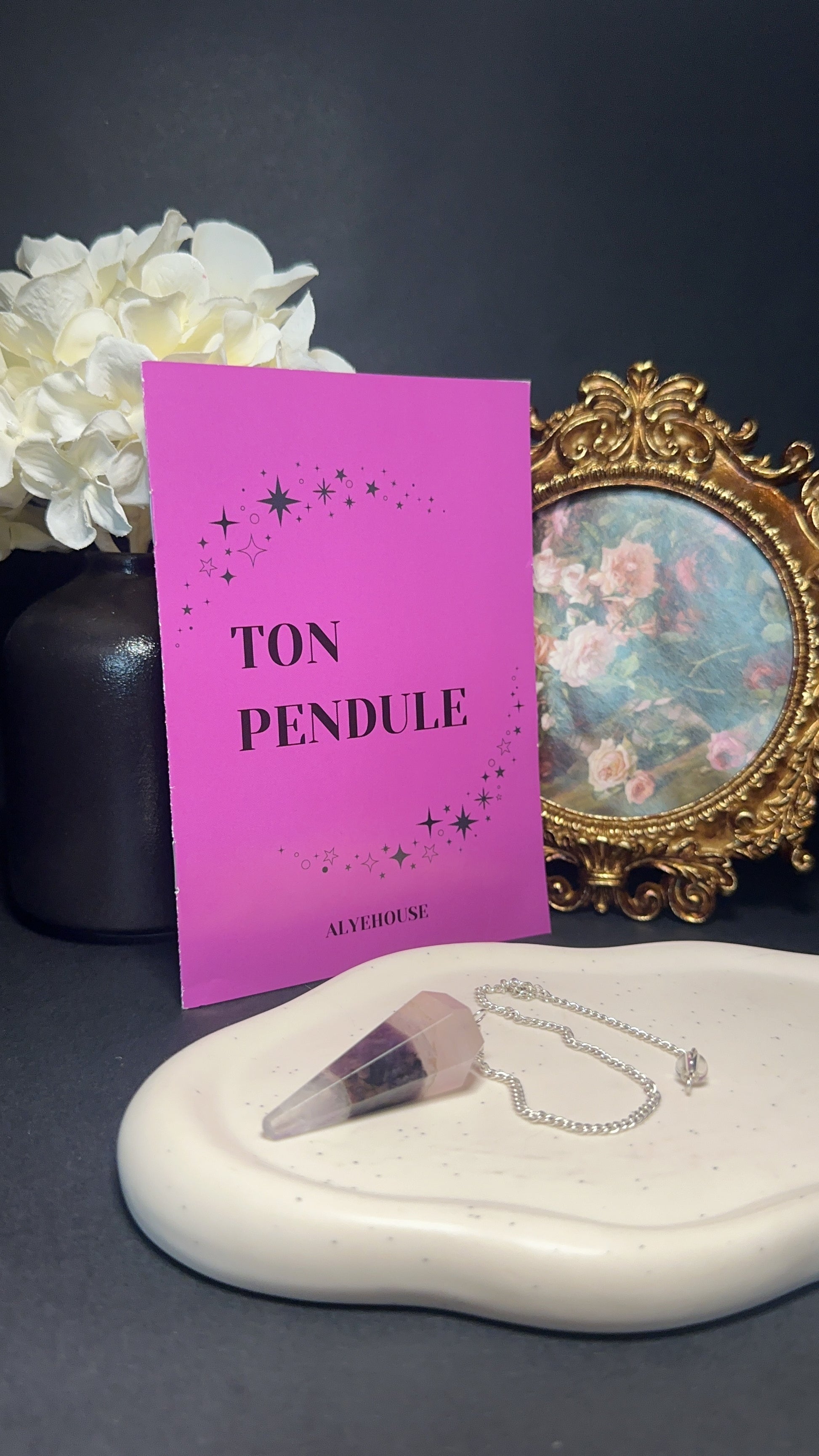 Pendule - Pointe Améthyste, quartz rose et cristal de roche