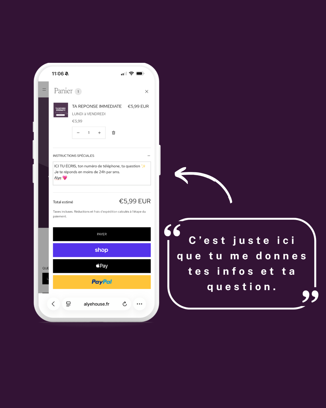 TA REPONSE  IMMEDIATE MOINS DE 24H du lundi au samedi par Alye