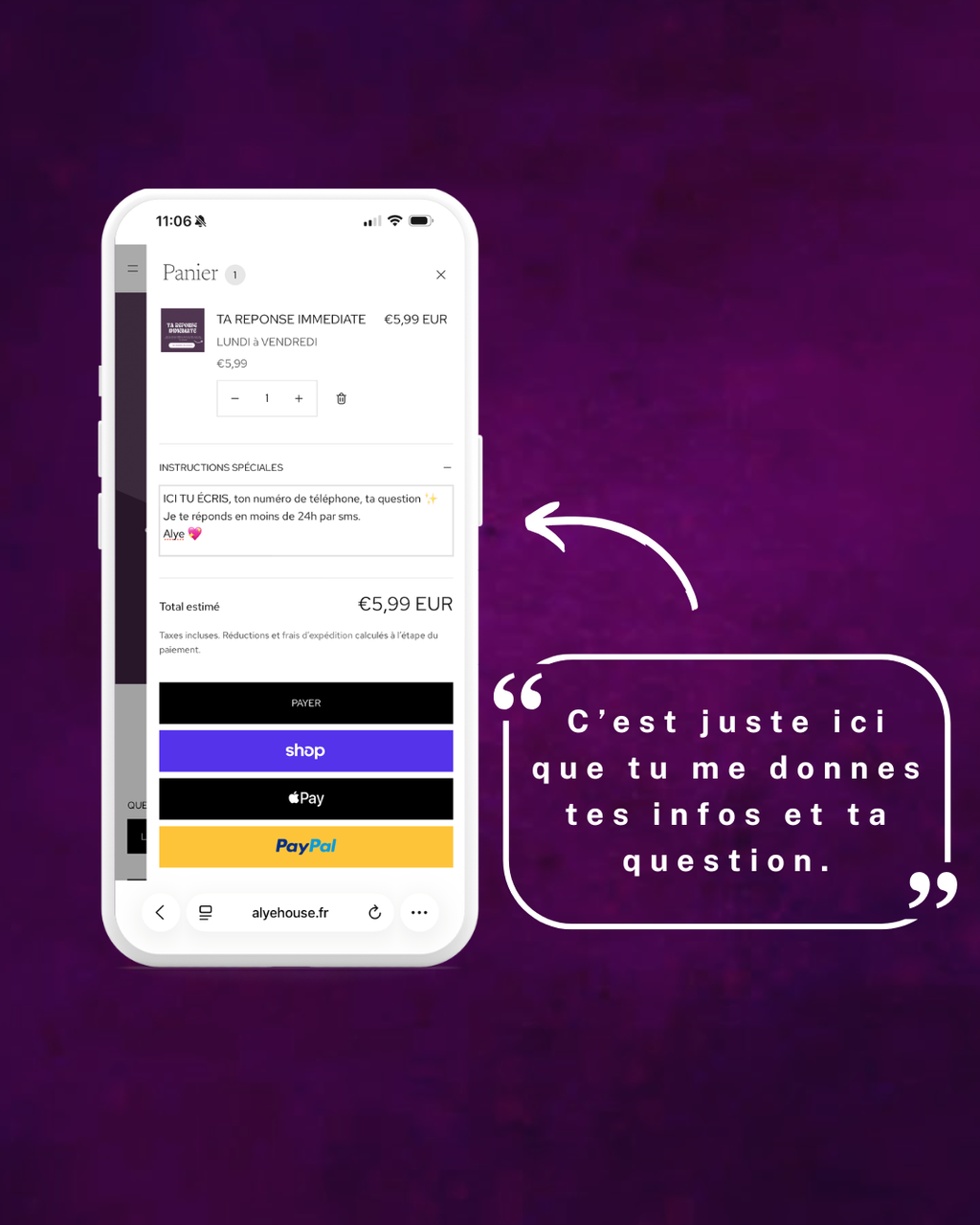 TA REPONSE  IMMEDIATE MOINS DE 24H du lundi au samedi par Alye