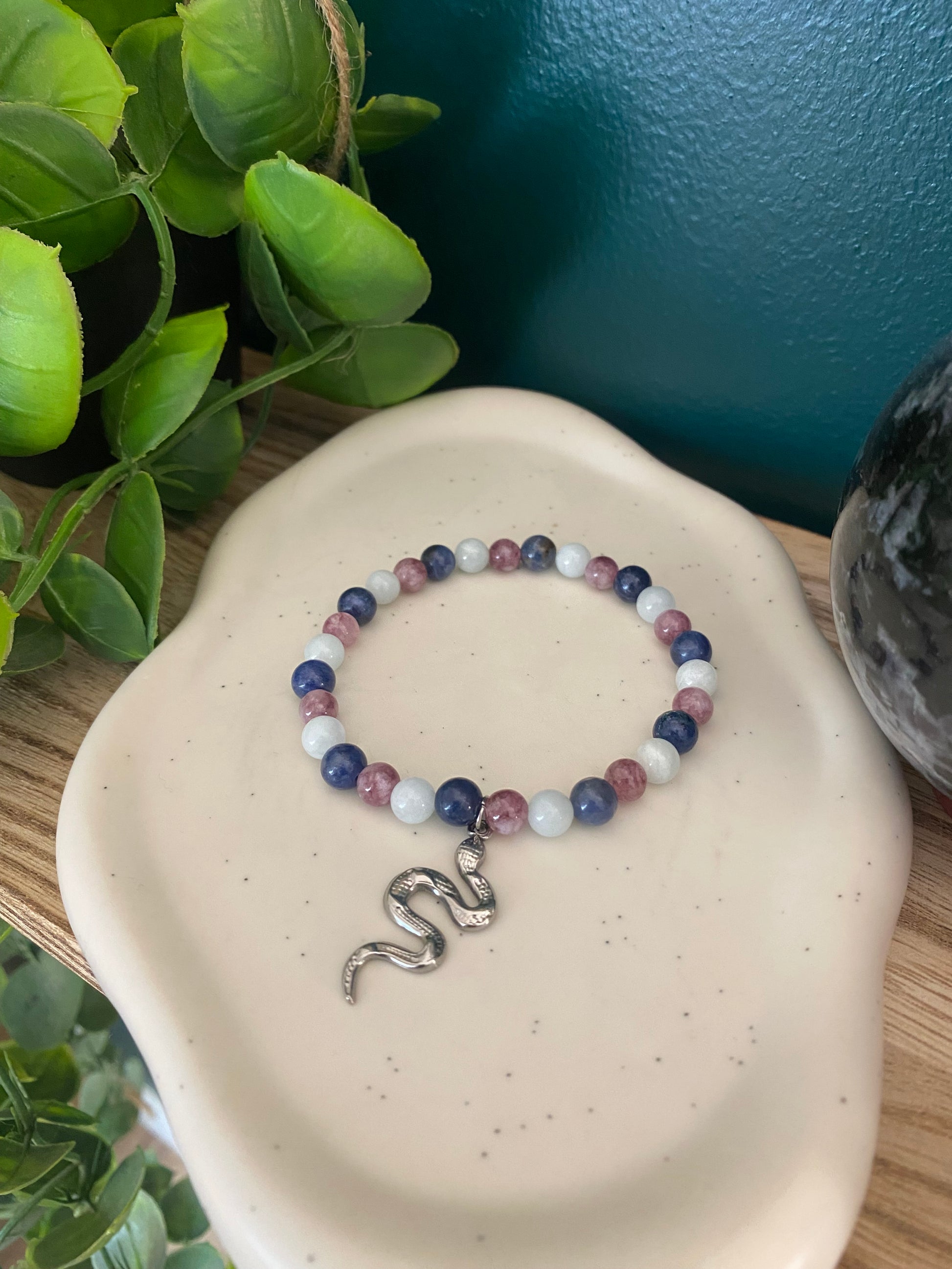 Bracelet "Sagesse Intérieure & Transmutation" - Lépidolite, Aigue marine & Lapis lazuli