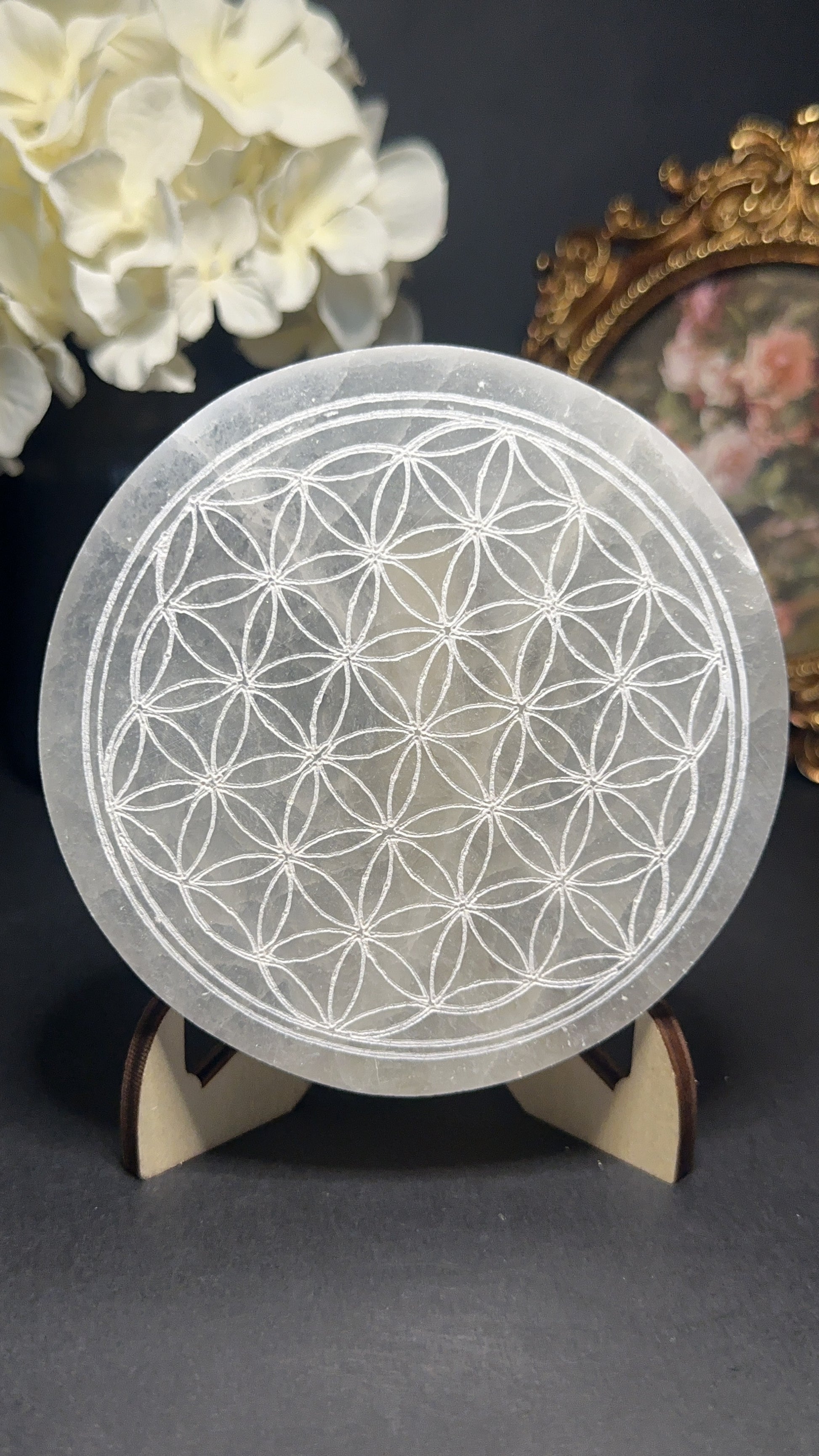 Fleur de vie en sélénite – Purification, harmonie & élévation vibratoire