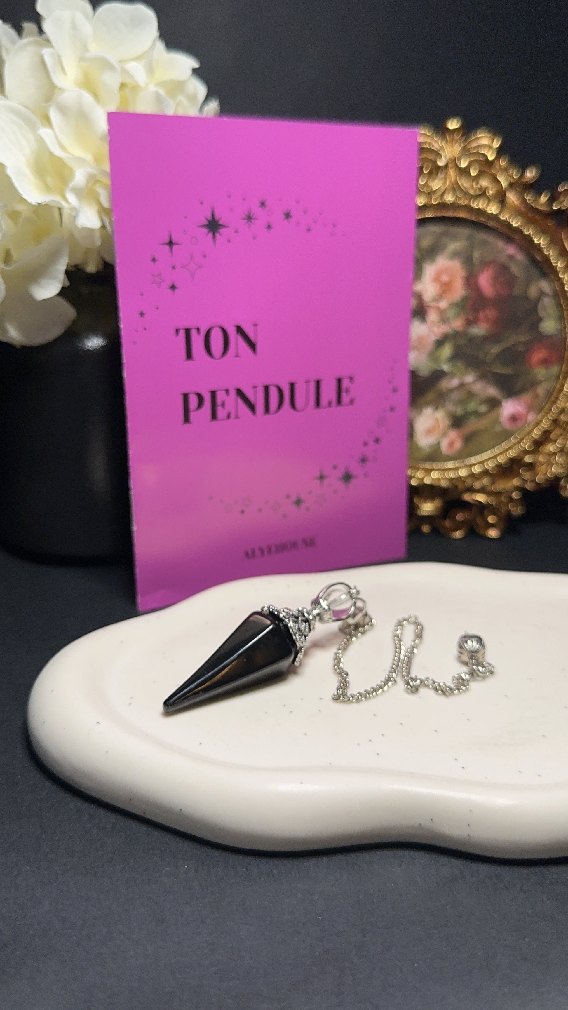 Pendule - Obsidienne noire fleuris