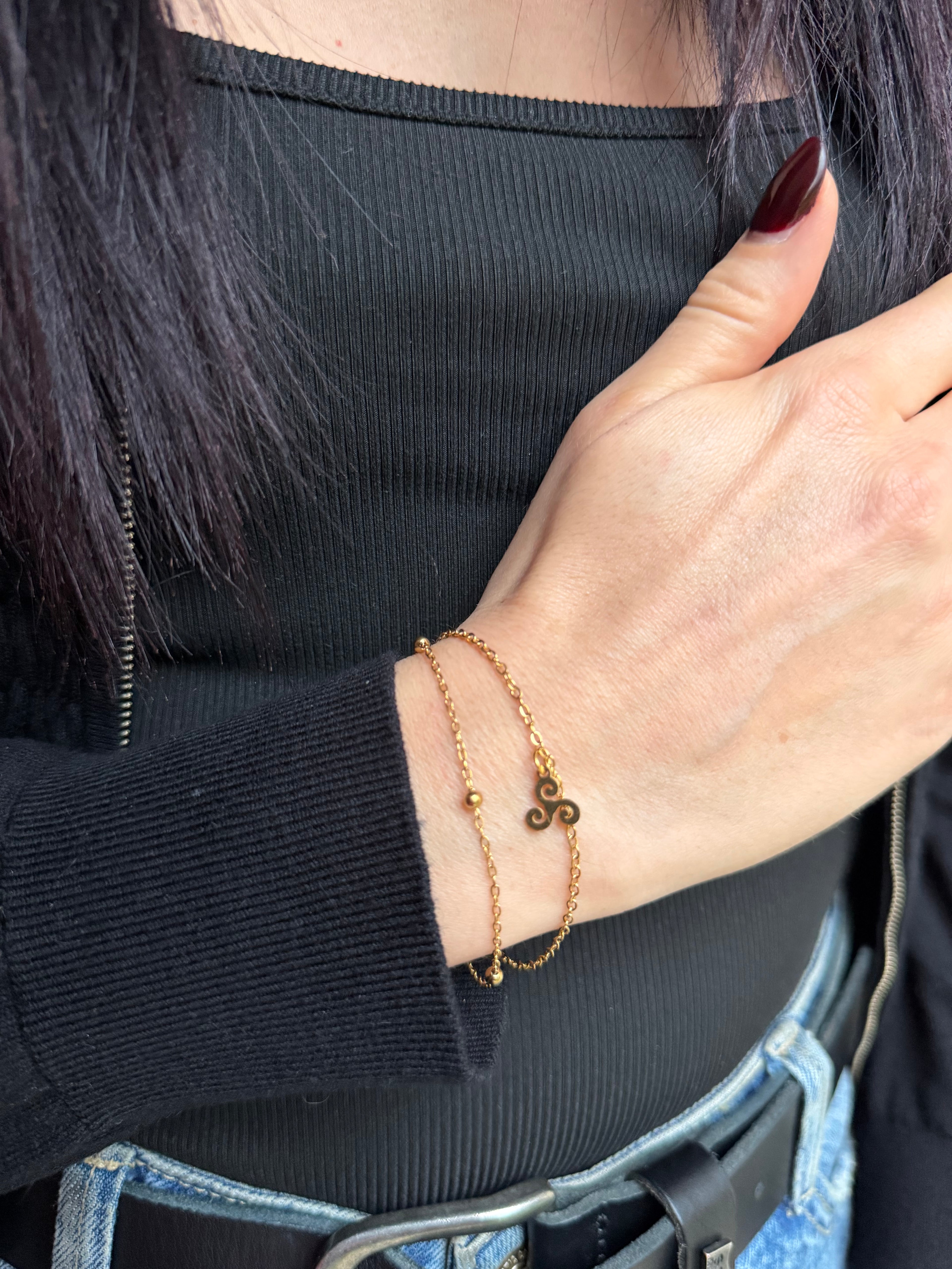 Bracelet “Énergie Trine” – Triskel double chaîne, équilibre et force intérieure