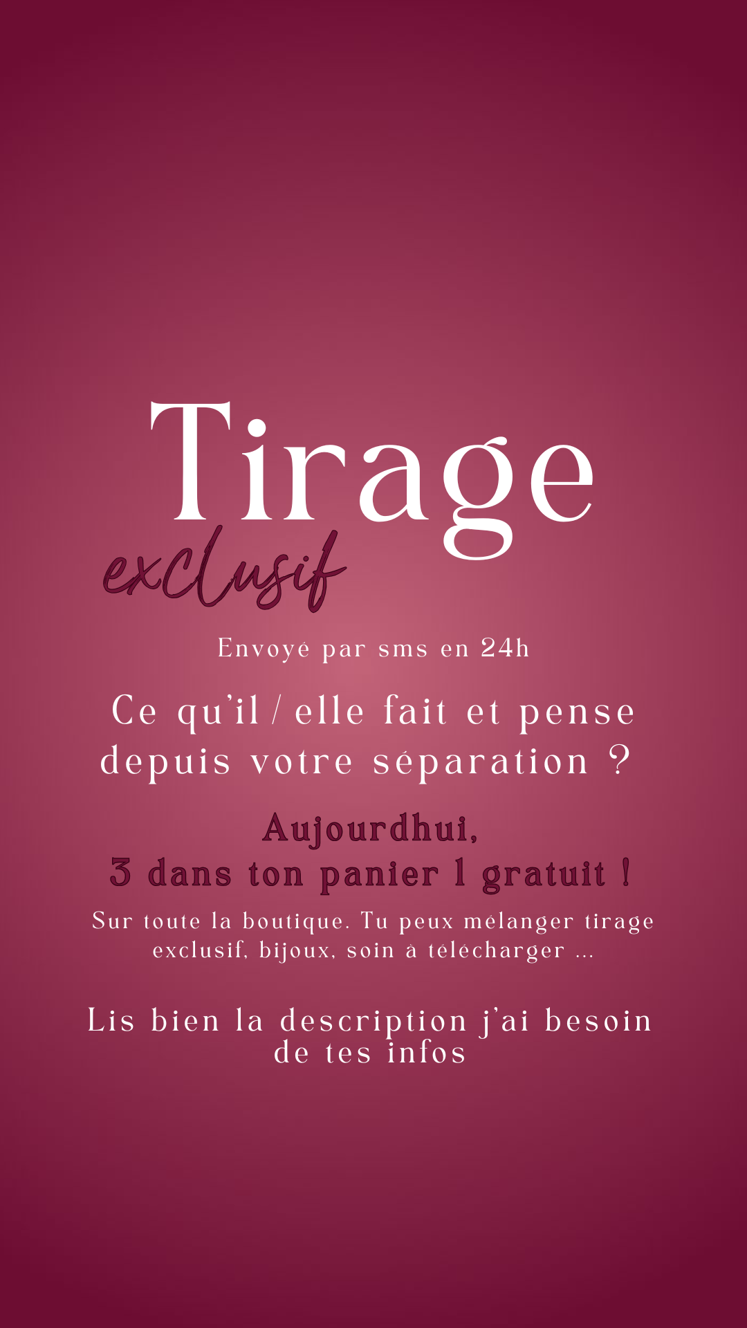 -25% Tirage exclusif Ce qu’il/elle fait et pense depuis votre séparation ? Envoyé en 24h
