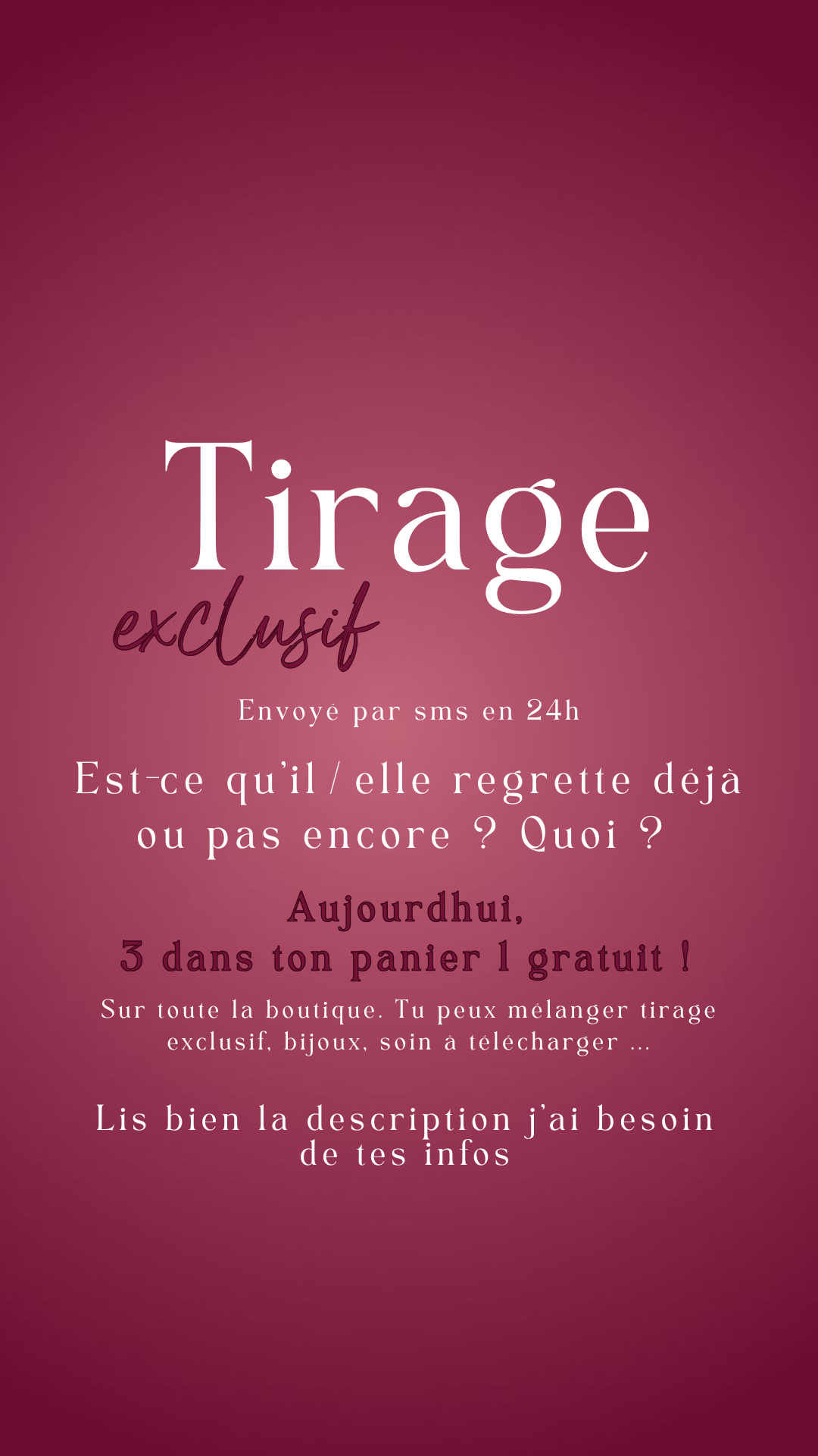 -25% Tirage exclusif Est-ce qu’il/elle regrette déjà ou pas encore ? Quoi ? Conséquence ? Envoyé en 24h