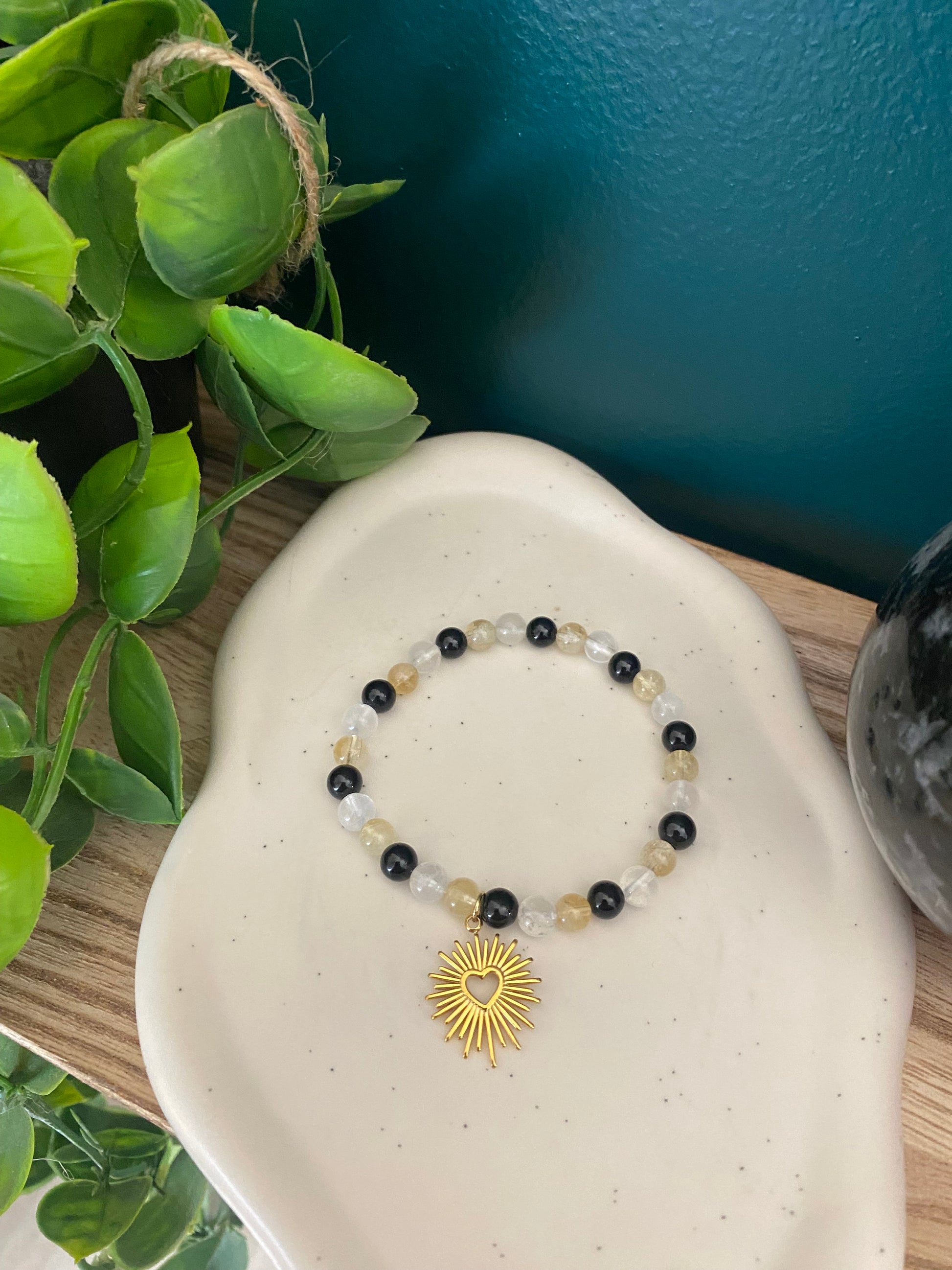 Bracelet "Alignement du Cœur & Rayonnement Intérieur" - Pierre de lune, Citrine & Onyx