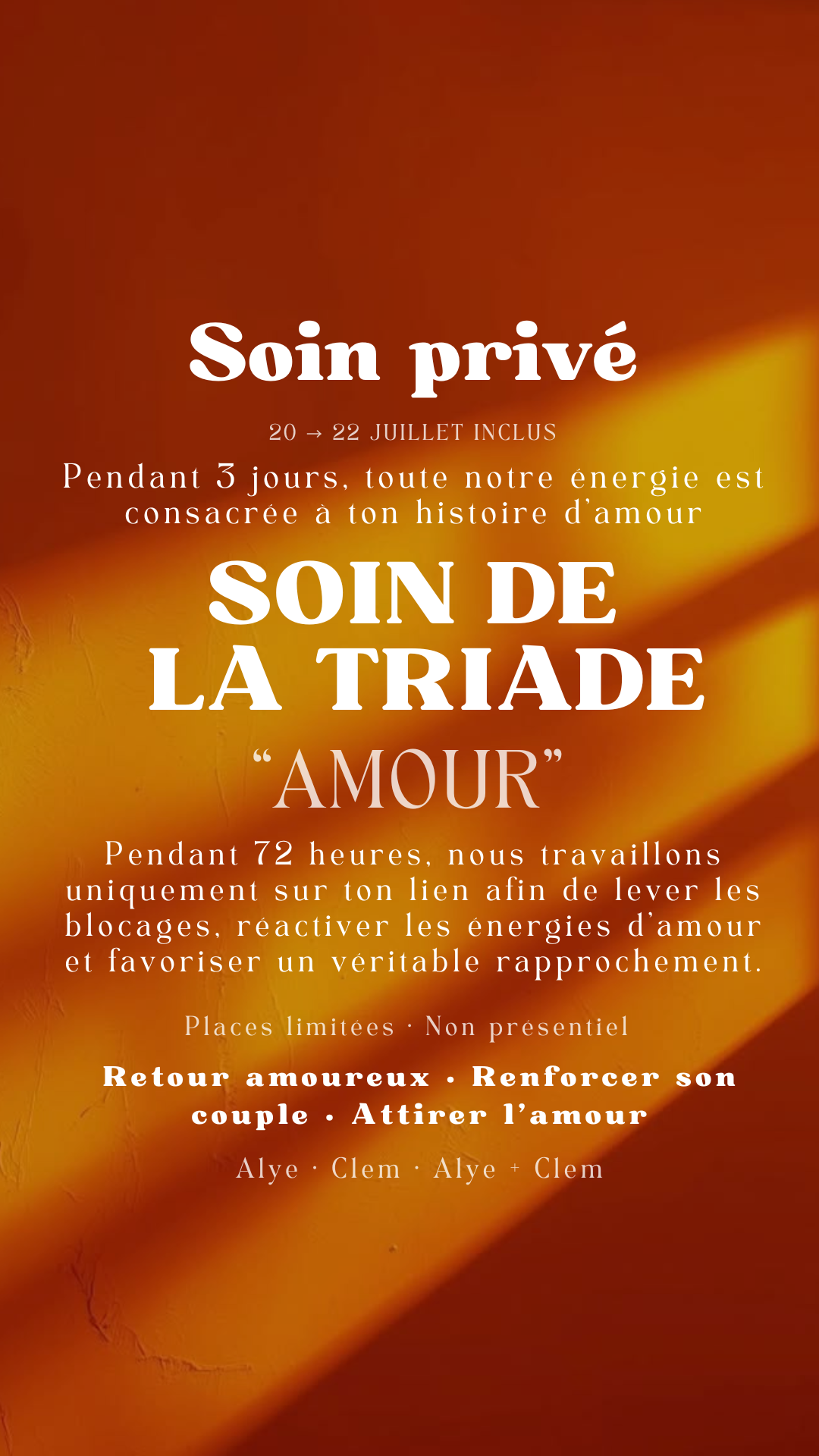3 JOURS DE SOIN PRIVÉ - LA TRIADE "AMOUR" place limité