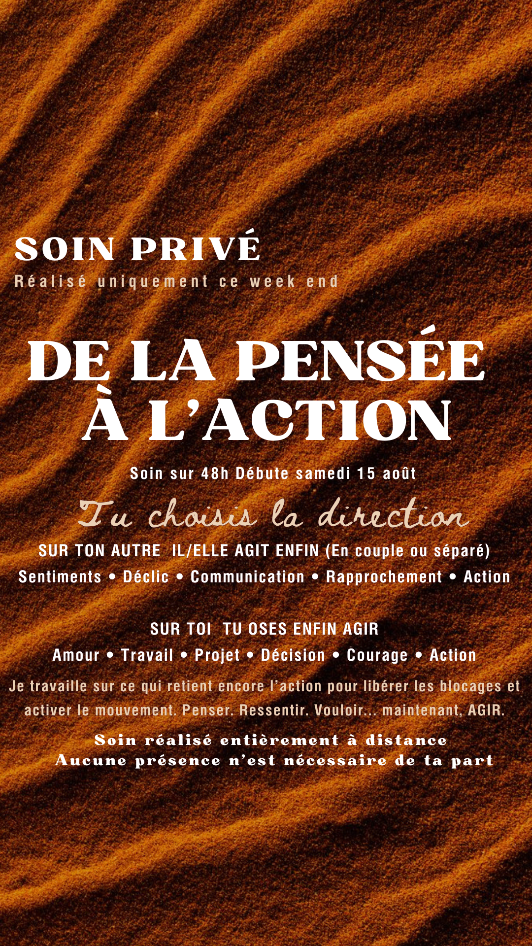 SOIN PRIVÉ WK DU 15.08 DE LA PENSÉE À L’ACTION (place limité)