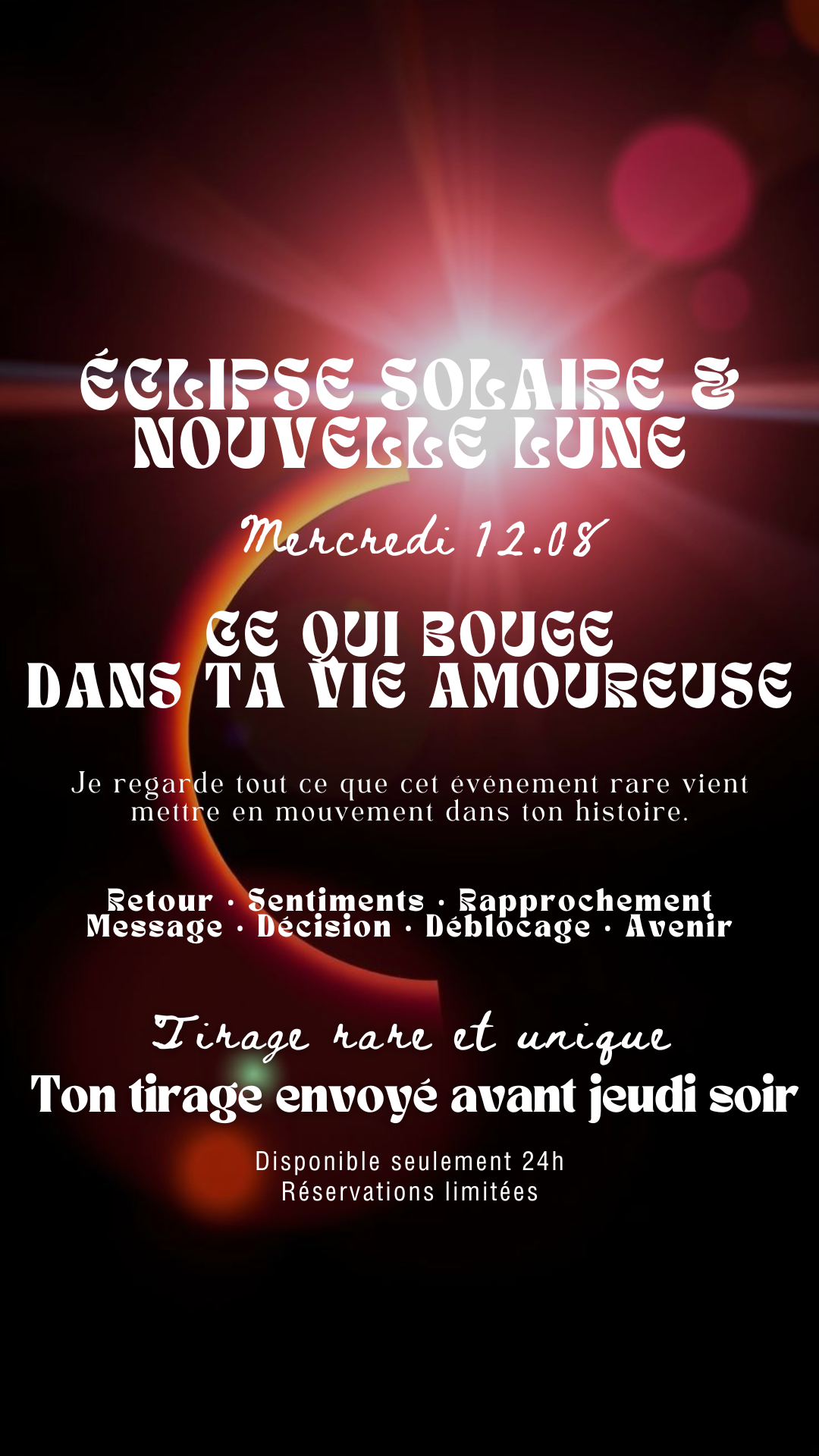 TIRAGE FLASH 24H ÉCLIPSE SOLAIRE & NOUVELLE LUNE CE QUI VA BOUGER DANS TA VIE AMOUREUSE  par sms en 24h