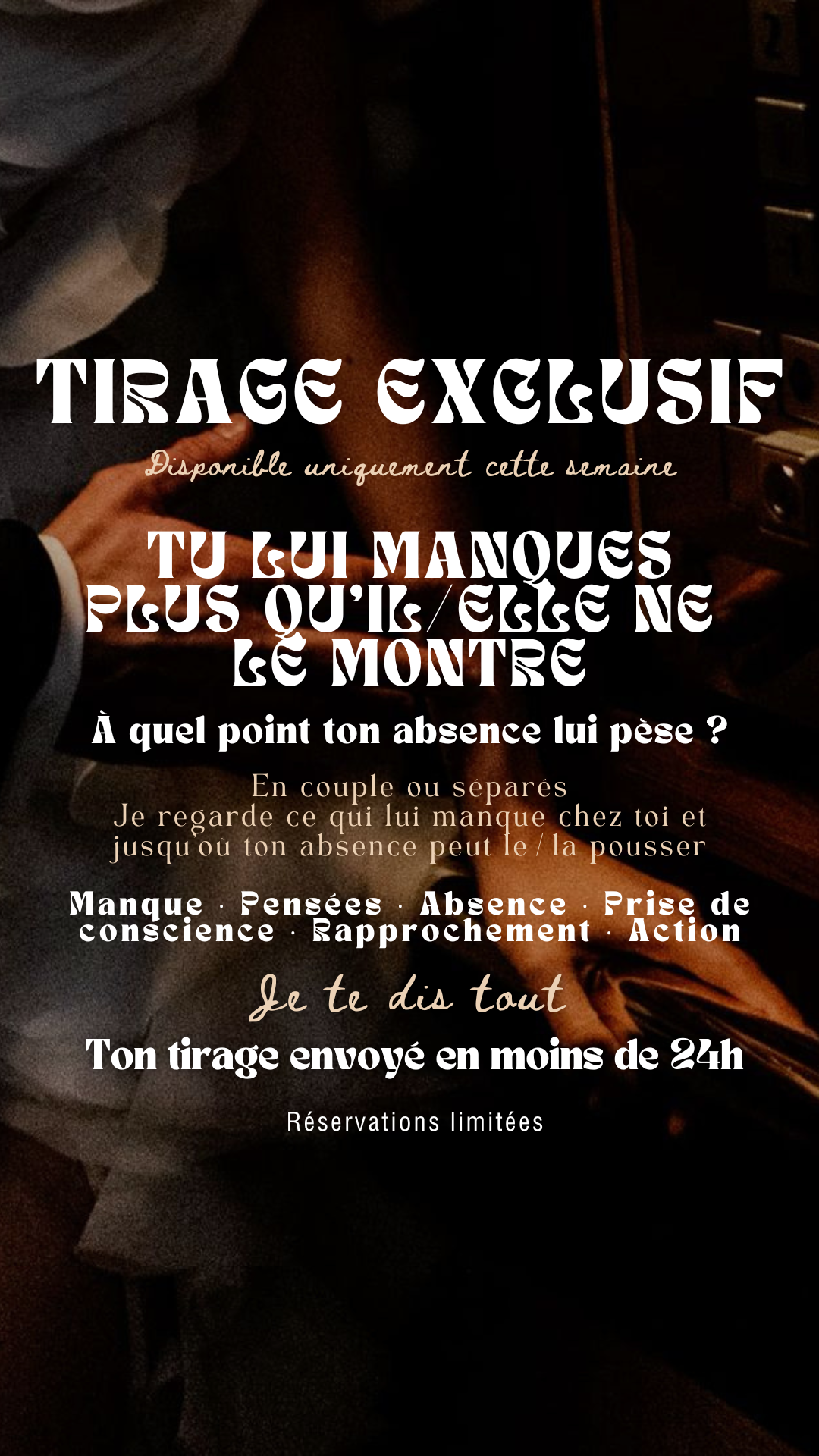 -30 % TIRAGE EXCLUSIF Tu lui manques plus qu’il/elle ne le montre  par sms en 24h