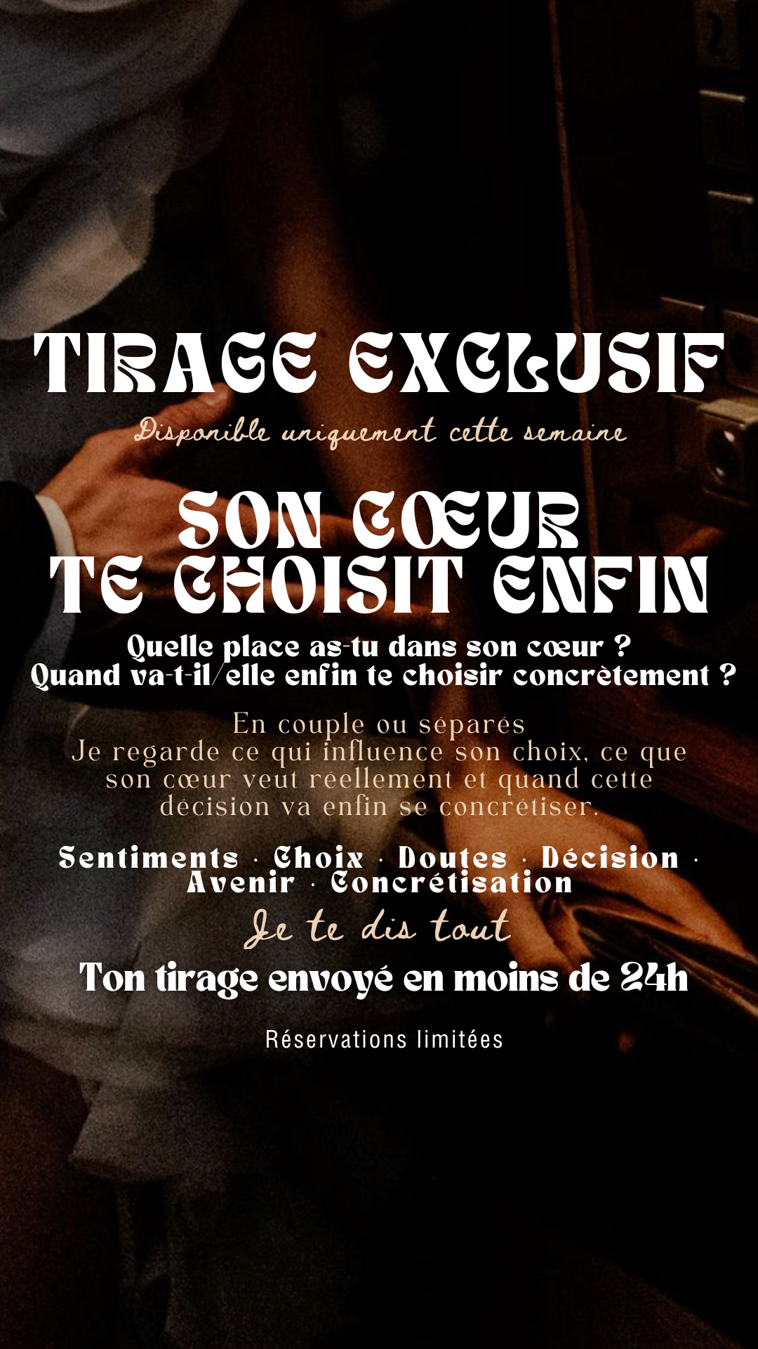 -30 % TIRAGE EXCLUSIF Son cœur te choisit enfin par sms en 24h