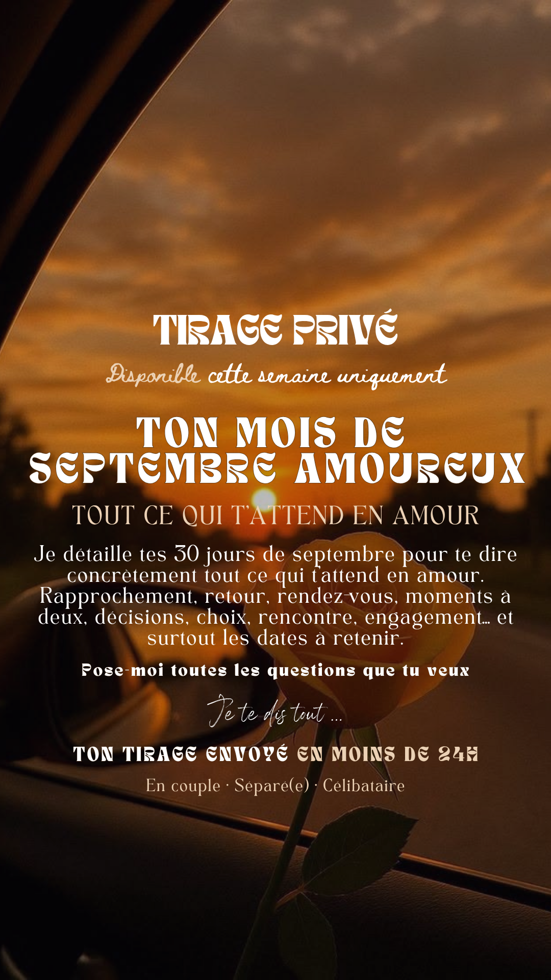 -30 % TIRAGE EXCLUSIF - Ton mois de septembre amoureux Tout ce qui t’attend en amour ? par sms en 24h