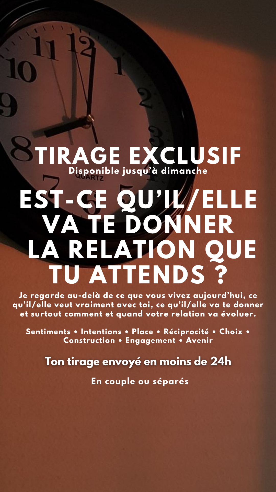 -25 % TIRAGE EXCLUSIF - EST-CE QU’IL/ELLE VA TE DONNER LA RELATION QUE TU ATTENDS ? par sms en 24h