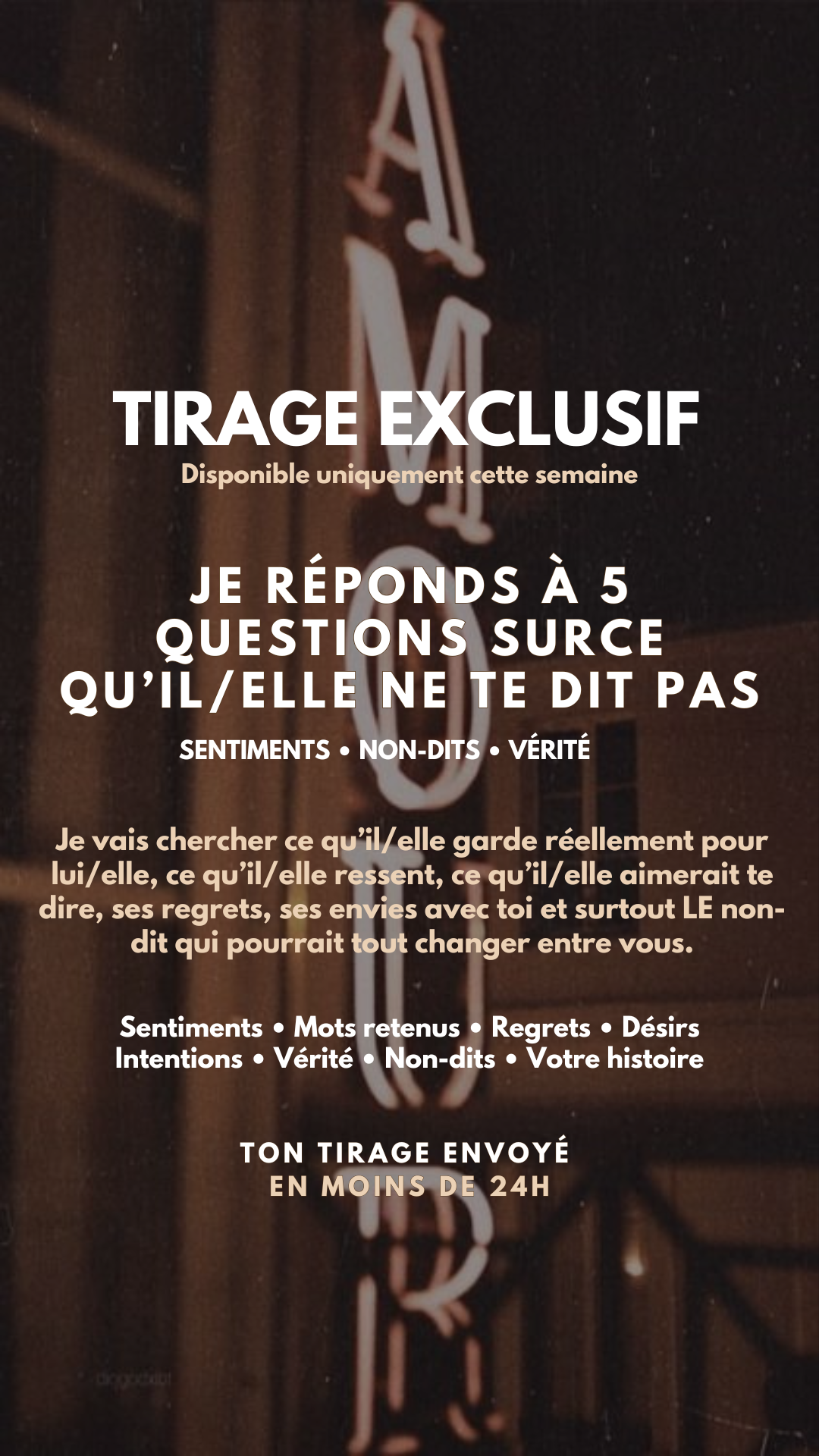 -25% TIRAGE EXCLUSIF 5 QUESTIONS SUR CE QU’IL/ELLE NE TE DIT PAS par sms en 24h