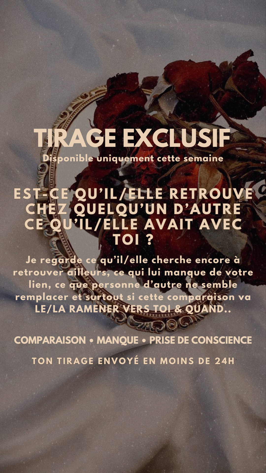 -25 % TIRAGE EXCLUSIF - EST-CE QU’IL/ELLE RETROUVE CHEZ QUELQU’UN D’AUTRE CE QU’IL/ELLE AVAIT AVEC TOI ? par sms en 24h