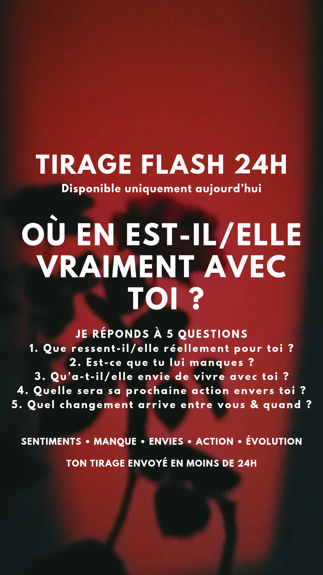 TIRAGE FLASH 24H 5 QUESTIONS je regarde où en est-il/elle vraiment avec toi ? par sms en 24h