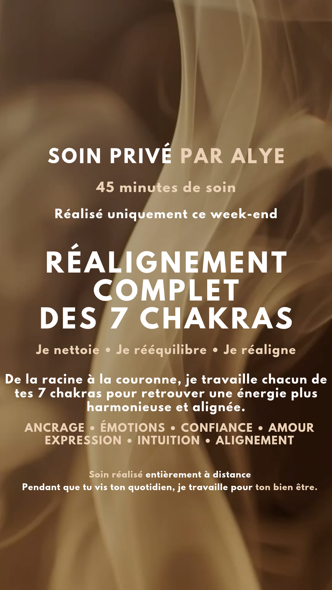 SOIN PRIVÉ NETTOYAGE & RÉALIGNEMENT DES 7 CHAKRAS (uniquement ce week end)