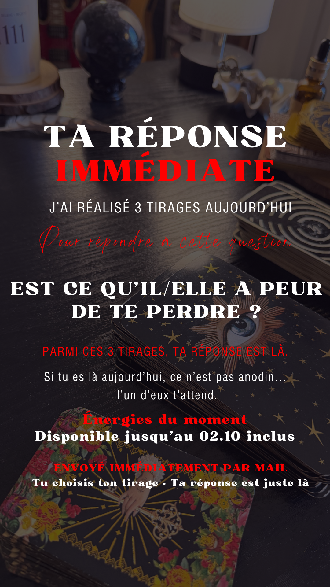 TA RÉPONSE IMMÉDIATE EST CE QU’IL/ELLE A PEUR DE TE PERDRE ? Énergie du 30.09 au 02.10 inclus