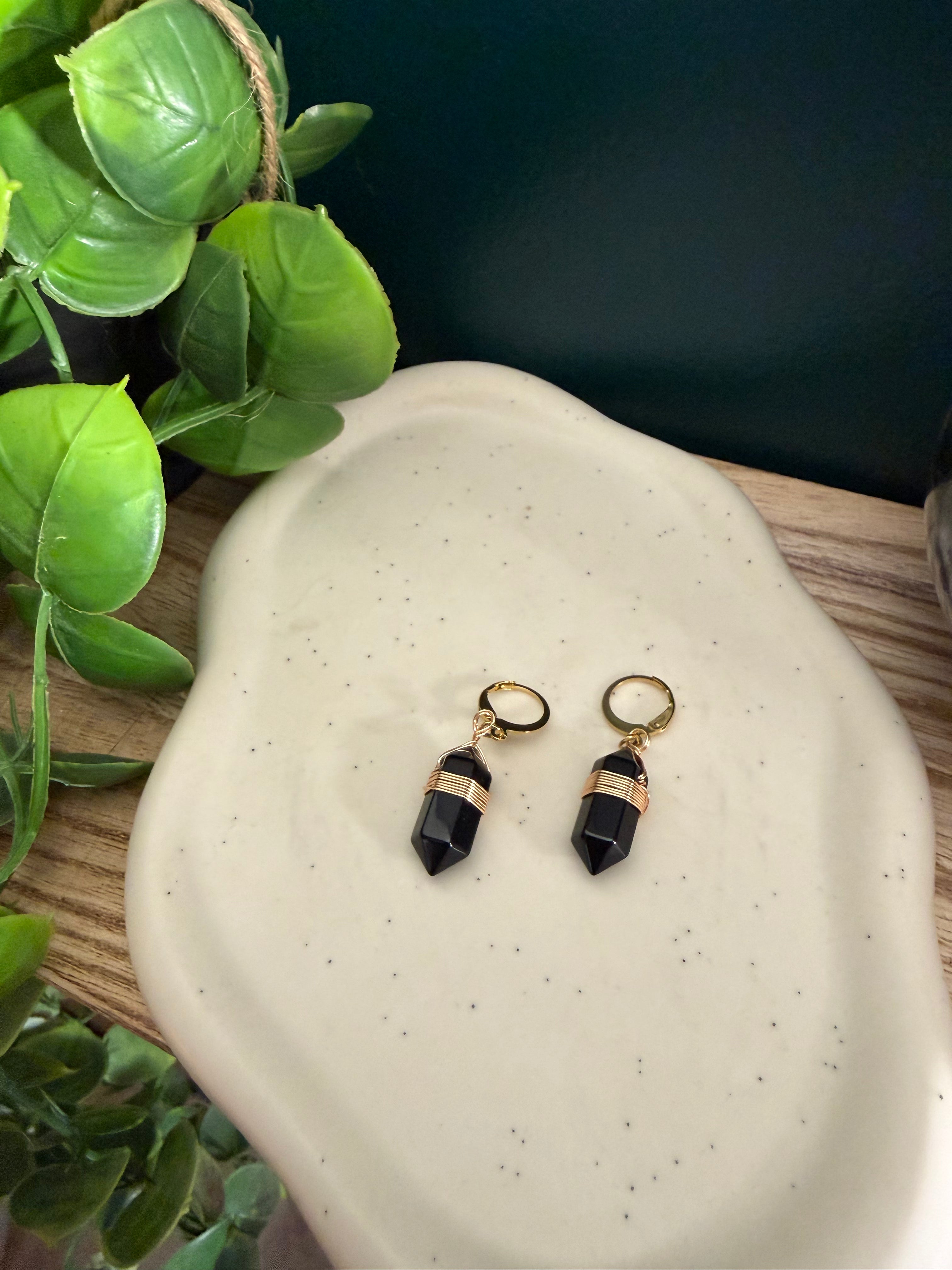 Boucle d'oreille cône d'obsidienne - Protection & Ancrage