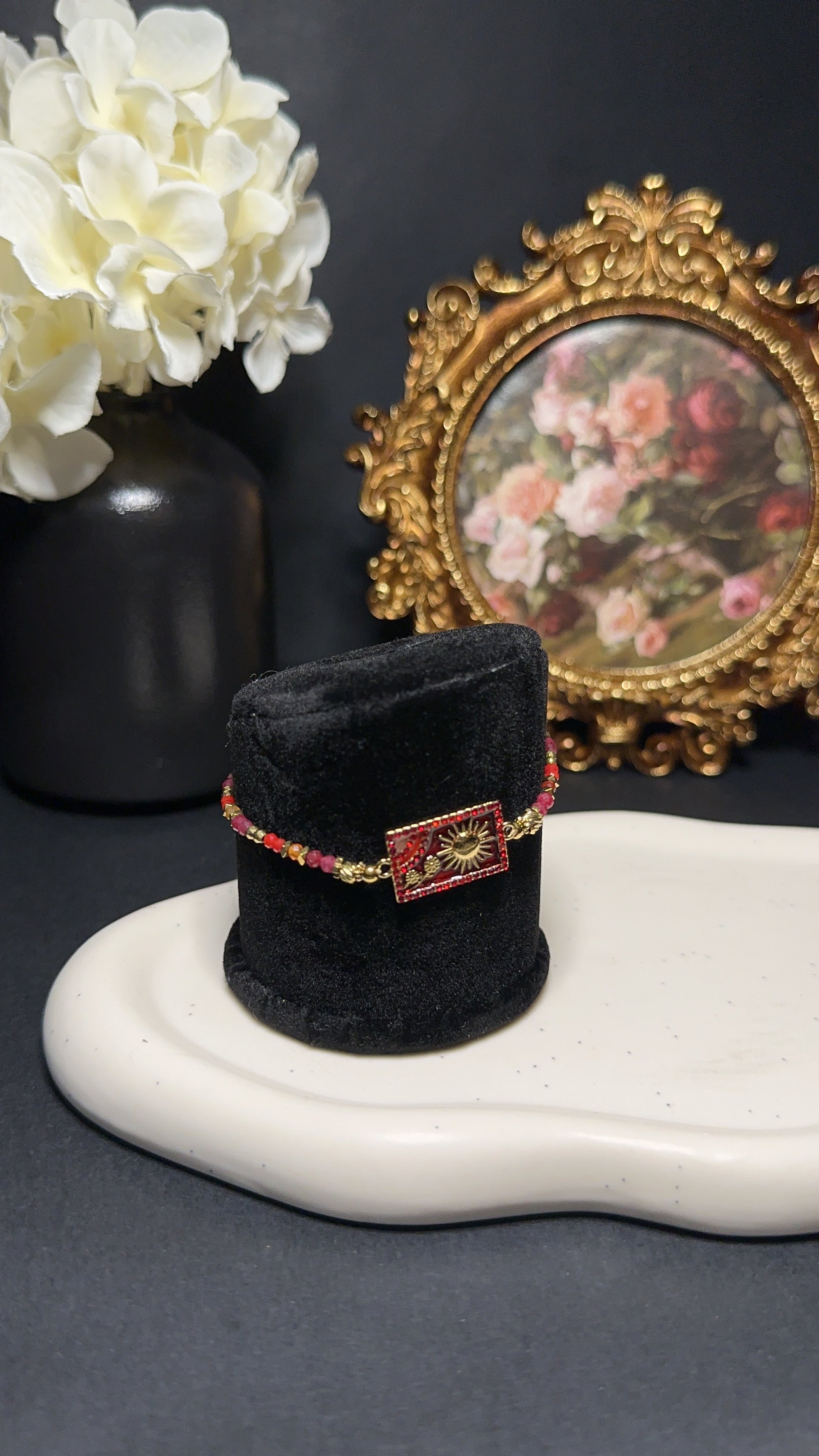 Bracelet "Soleil floral rouge"