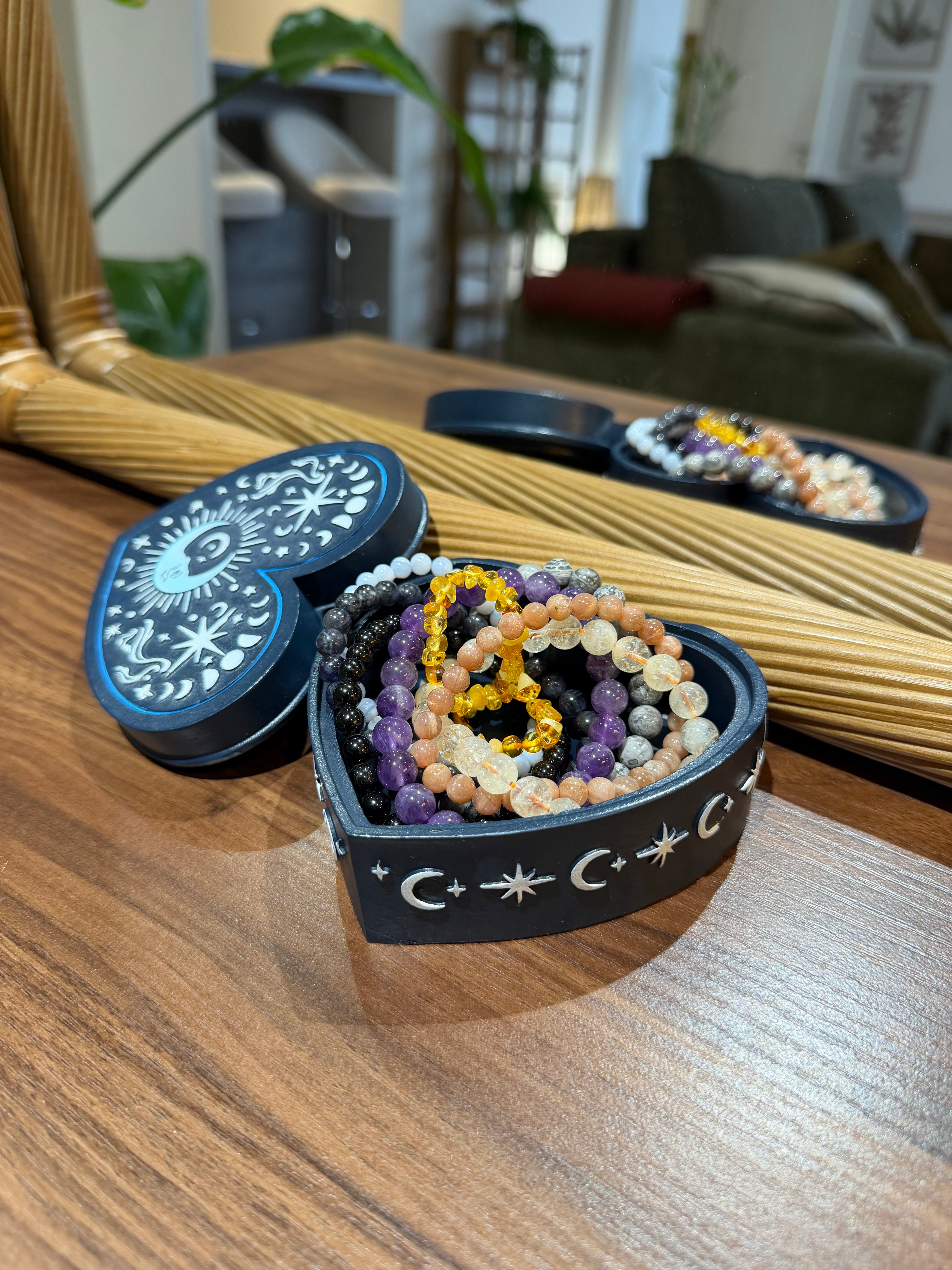 Boîte Cœur Céleste – Résine Lune & Étoiles