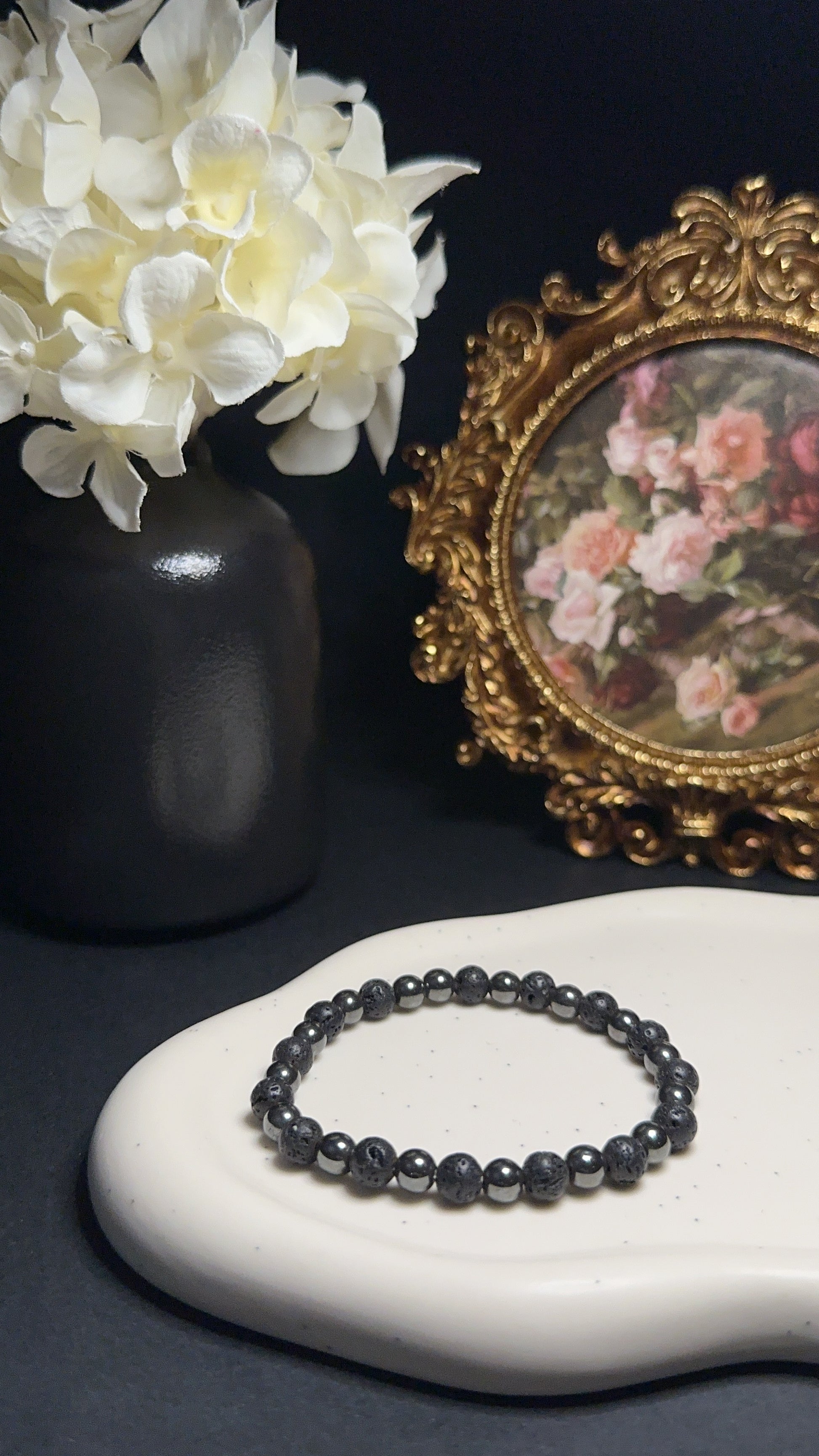 Bracelet Hématite et pierre de lave - Ancrage, force intérieur & libération
